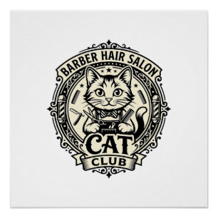 Pôster Salão de Cabelereiro Gato Engraçado Gráfico - Cabe
