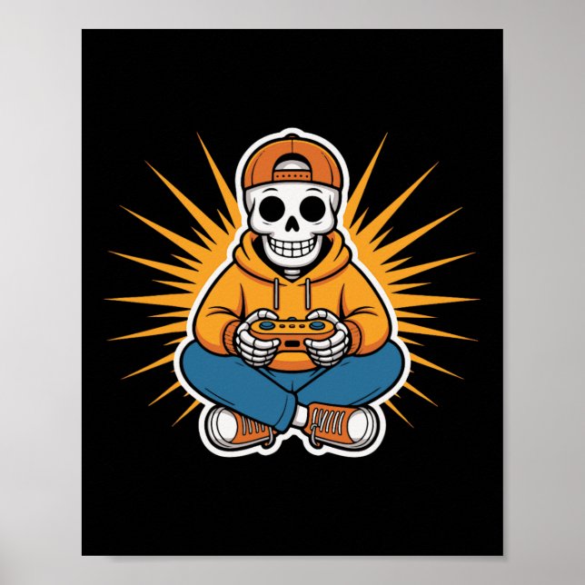 Poster Salão de Estilo de Jogo de Vídeo Engraçado Esquele (Frente)