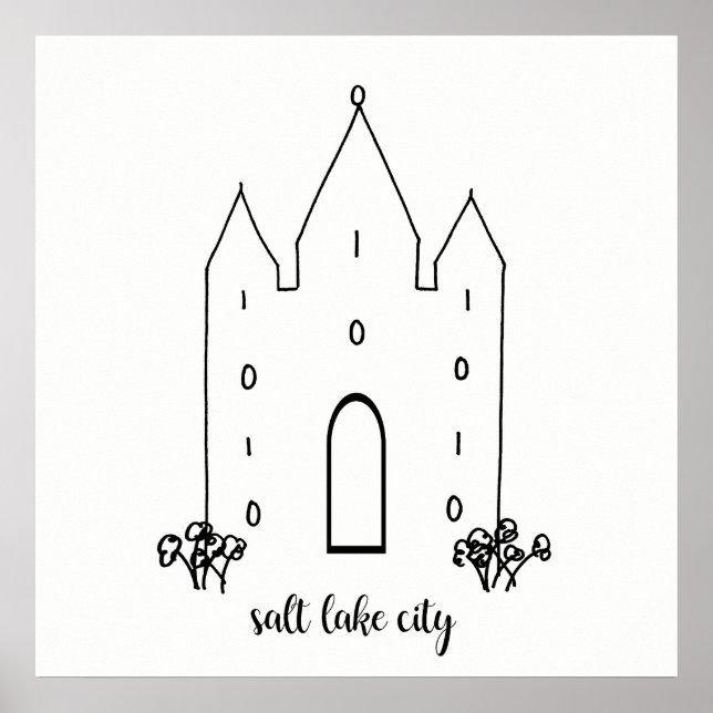 Pôster salão lago, cidade de utah templo simples moderno (Frente)