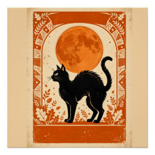 Pôster Salem Bruxa Vintage Halloween Gato Preto Colheita