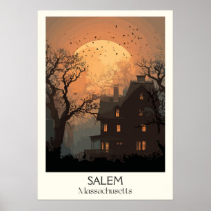 Poster Salem Massachusetts Vintage Spooky Casa Histórica