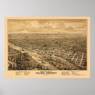 Pôster Salem, OU Mapa Panorâmico - 1876