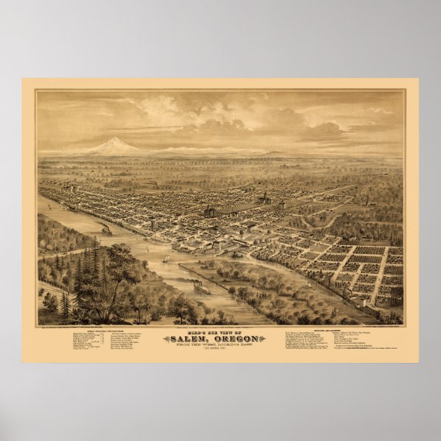 Pôster Salem, OU Mapa Panorâmico - 1876 (Frente)