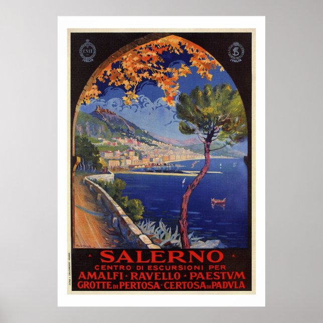 Pôster Salerno Itália vintage verão viagem ad (Frente)