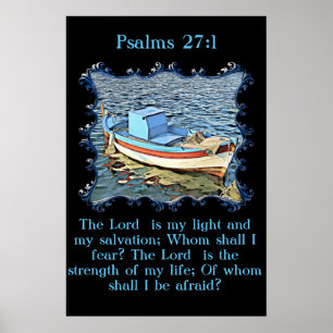 Poster Salma 27:1 com um barco velho no oceano calmo.