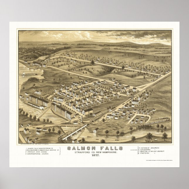 Pôster Salmão Cai, Mapa Panorâmico NH - 1877 (Frente)