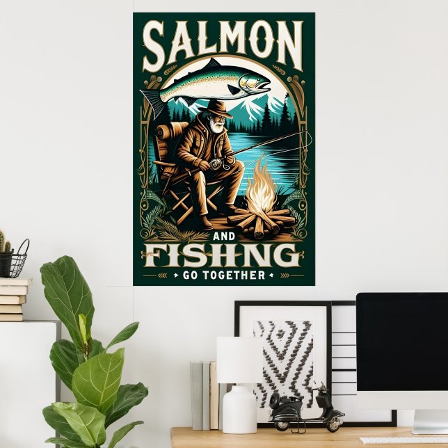 Poster Salmão e Pesca: Um Dia No Lago (Escritório em casa)
