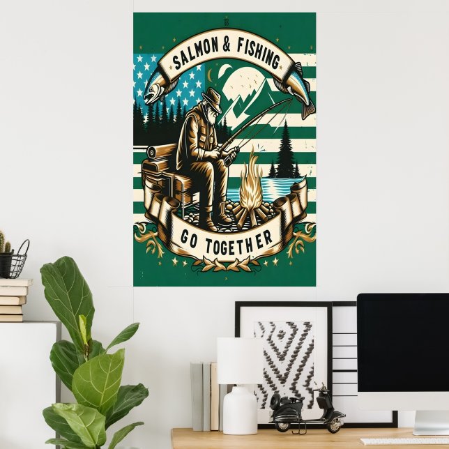 Poster Salmão e Pesca: Um Dia No Lago (Escritório em casa)