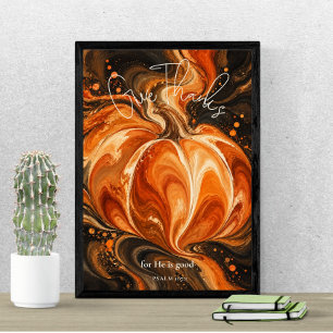 Poster Salmo 107:1 Agradeça ao Design de Abóbora Cristão