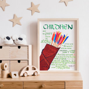 Poster Salmo 127 3-5 Versículo da Bíblia Infantil Cristão