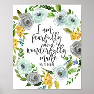 Poster Salmo 139:14 Floral Feliz e Maravilhosamente Feito