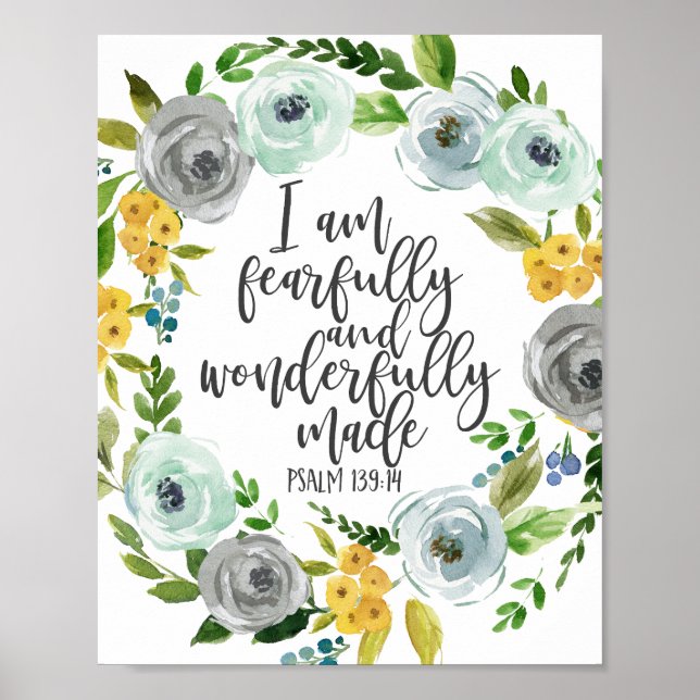 Poster Salmo 139:14 Floral Feliz e Maravilhosamente Feito (Frente)