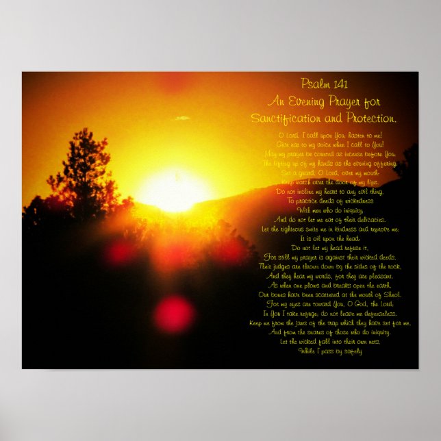 Poster Salmo 141 com Sunset brilhante sobre Montanhas (Frente)