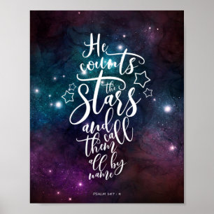 Poster Salmo 147:4 Ele Conta a Bíblia das Estrelas