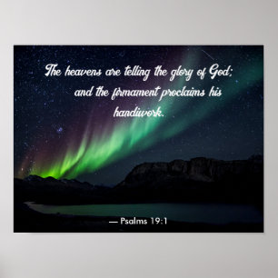 Poster Salmo 19:1 Aurora Borealis e Estrelas