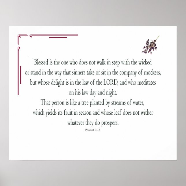 Poster Salmo 1, Dia e Noite da Lei, Fluxos de Águas, (Frente)