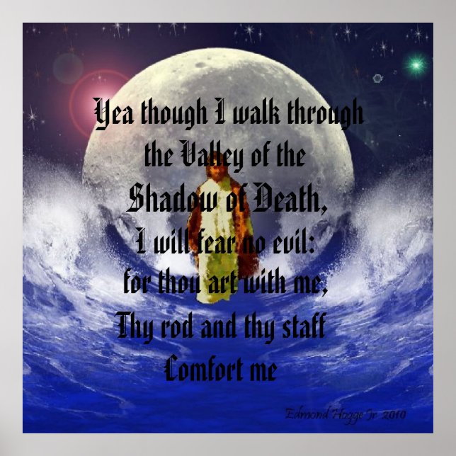 Pôster Salmo 23:4 Yea Embora Eu Caminhe Pelo Vale (Frente)