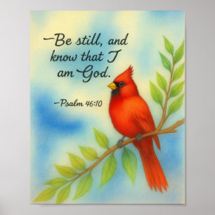 Poster Salmo 46:10 Fique Parado Cardinal Vermelho Escrito