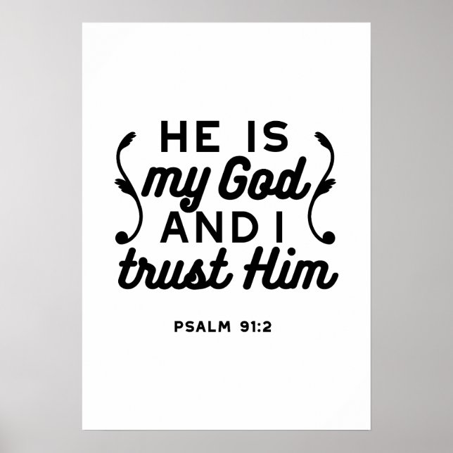 Poster Salmo 91:2 – Confie em Deus Versículo da Bíblia Cr (Frente)