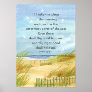 Poster Salmos 139:9 Escritura Bíblica Pintura da Praia do