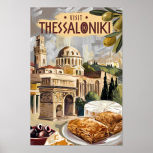 Poster Salónica Grécia Painterly Viagem Art Vintage