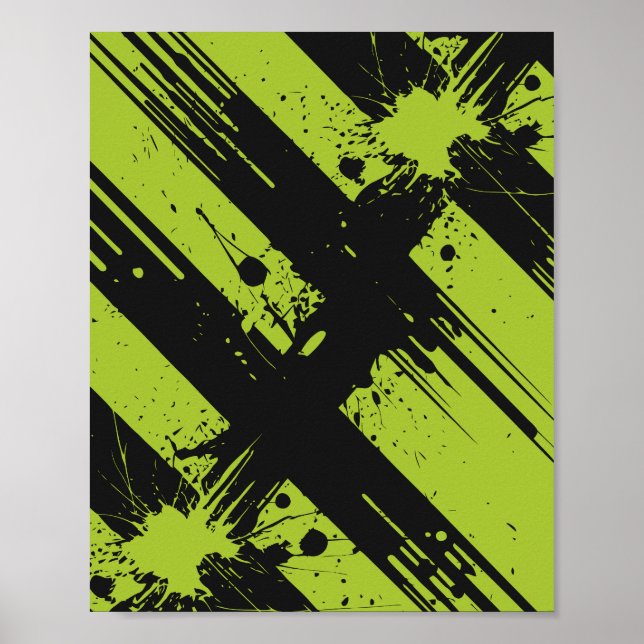 Poster Salpico de Tinta Verde e Preto Abstrato (Frente)