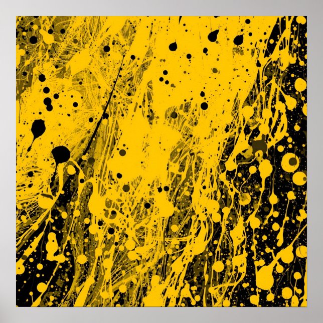 Poster Salpicos de tinta preta e amarela (Frente)