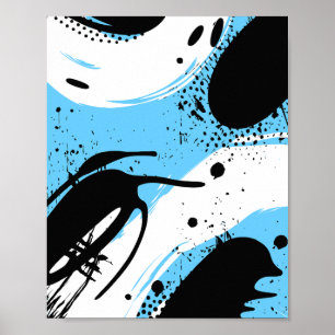 Poster Salpicos de Tinta Preta em um Fundo Azul e Branco
