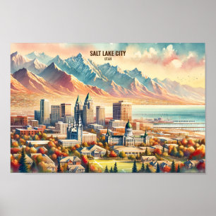 Poster Salt Lake City Utah EUA Viagem Places aqucolor
