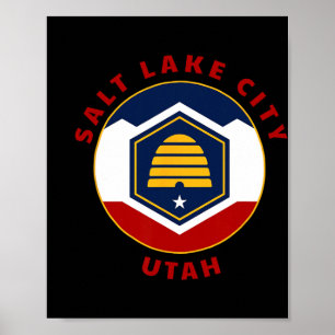 Poster Salt Lake City Utah Nova Bandeira Ut Colmeia Féria