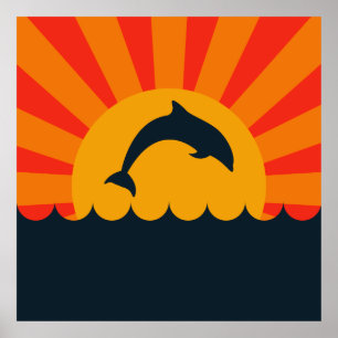 Pôster Saltar do golfinho da ilustração da água