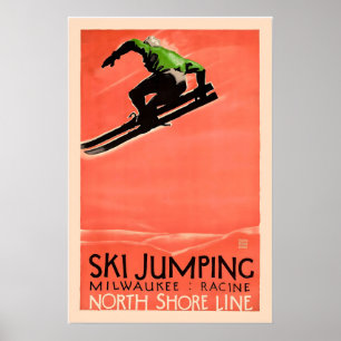 Poster Salto de Esqui de 1928 Milwaukee Racine Estilo Vin