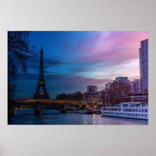 Poster Salto de sol sobre torre Eiffel - Paris, França,