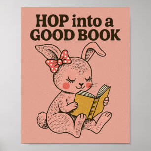 Poster Salto em um bom livro coelho rosa