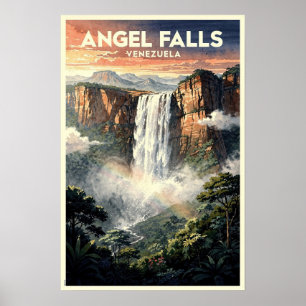 Poster Saltos do Anjo Venezuela Viagem Vintage