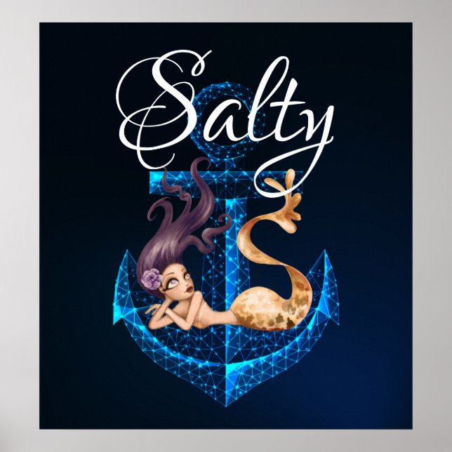 Poster Salty ~ Anchor e Sereia Sea Life (Frente)
