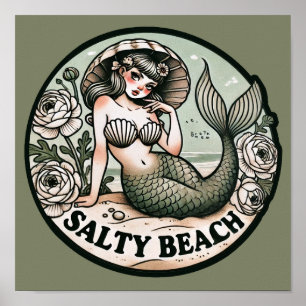 Poster Salty Beach Smermaid Humor Funny Sereias