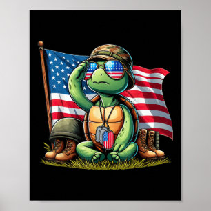 Poster Salutle Turtle American Flag Day 4th O