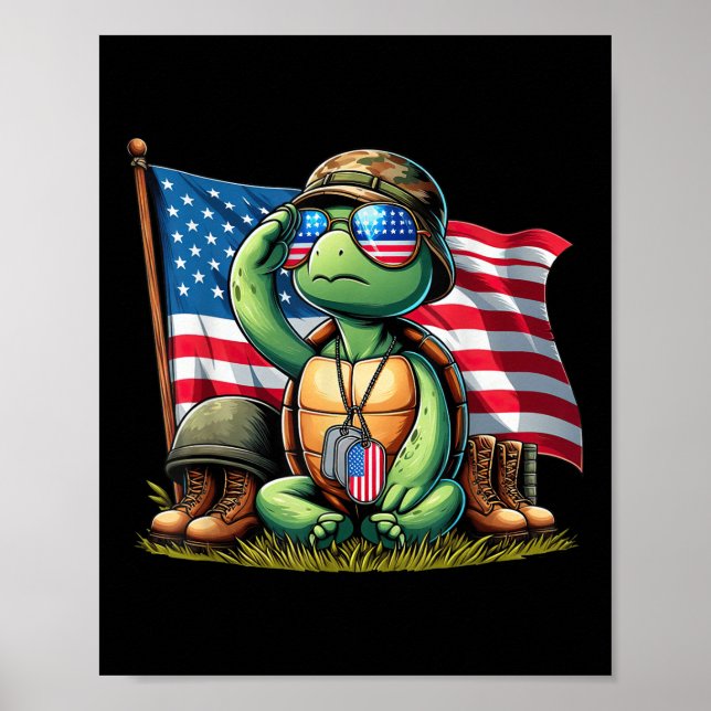 Poster Salutle Turtle American Flag Day 4th O (Frente)