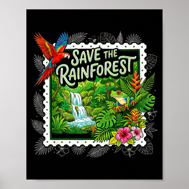 Poster Salvar A Rã De Árvore Da Floresta Tropical Naturez (Frente)