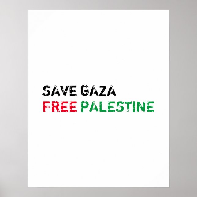 Poster Salvar Gaza Liberdade Palestina Preta Vermelha Ver (Frente)