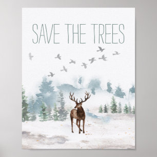 Poster Salvar O Canto Da Floresta De Aquarela De Árvores