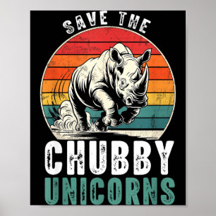 Poster Salvar Os Unicórnios Gorduchos Funil Retro Rinocer