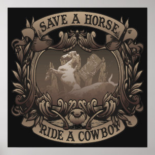 Poster Salvar um passeio do cavalo… um vaqueiro!