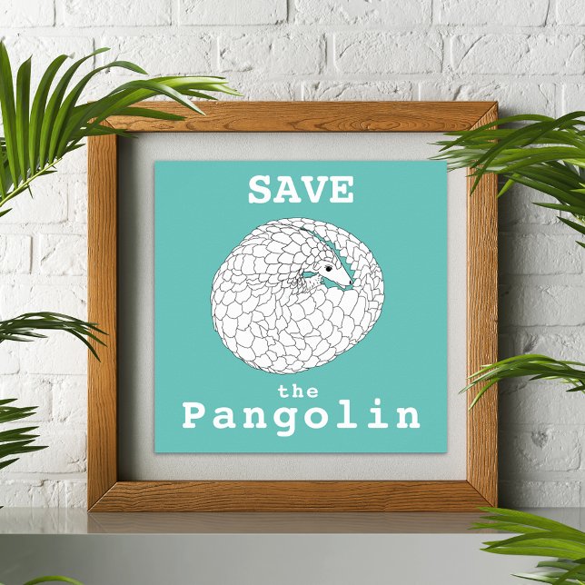 Poster Salve a Arte da Vida Selvagem de Anima Ameaçada de (Pangolin animal art save the pangolin slogan teal green and white poster)