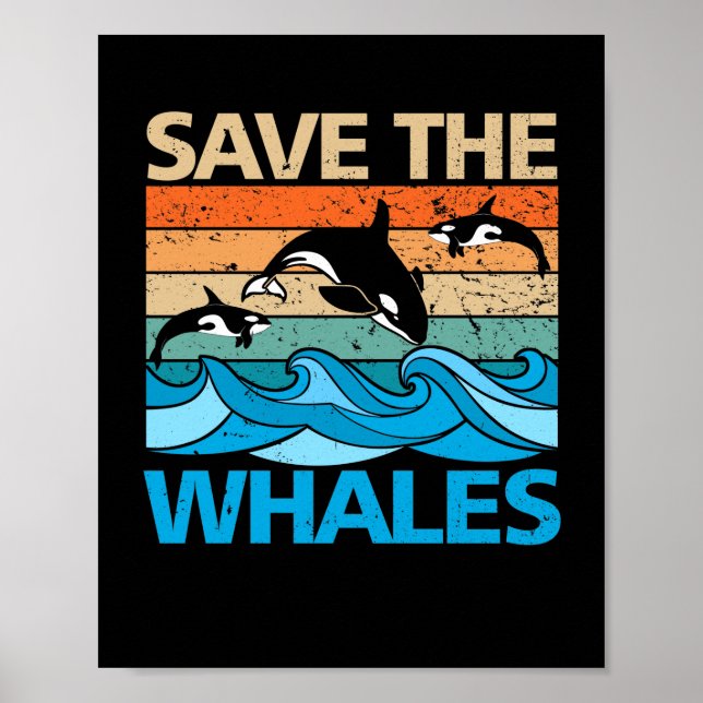 Poster Salve A Baleia Da Orca Do Retro Das Baleias (Frente)