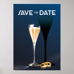 Poster Salve a Data Vidro e anéis dourados