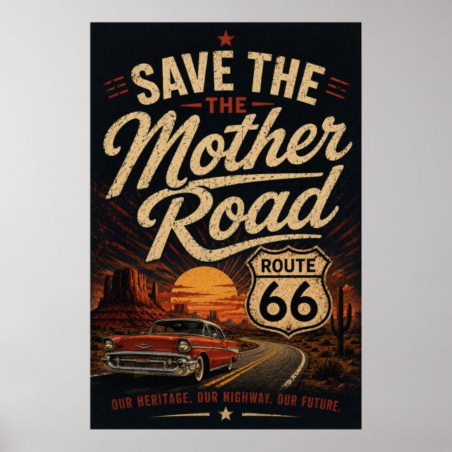 Poster Salve a Rota 66 dos Carros Clássicos  (Frente)