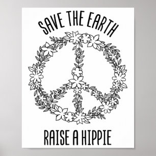 Poster Salve A Terra Levanta Um Planeta Hippie Dia Da Ter