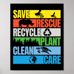 Poster Salve Abelhas Salvando Animais Limpos No Mar Dia d